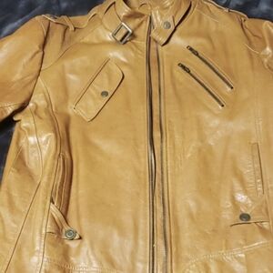 Men's Tan Leather Bomber Jacket